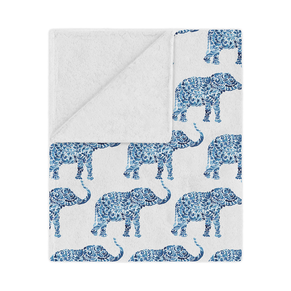 Thumbnail: Blue Elephant Pattern Minky Blanket 