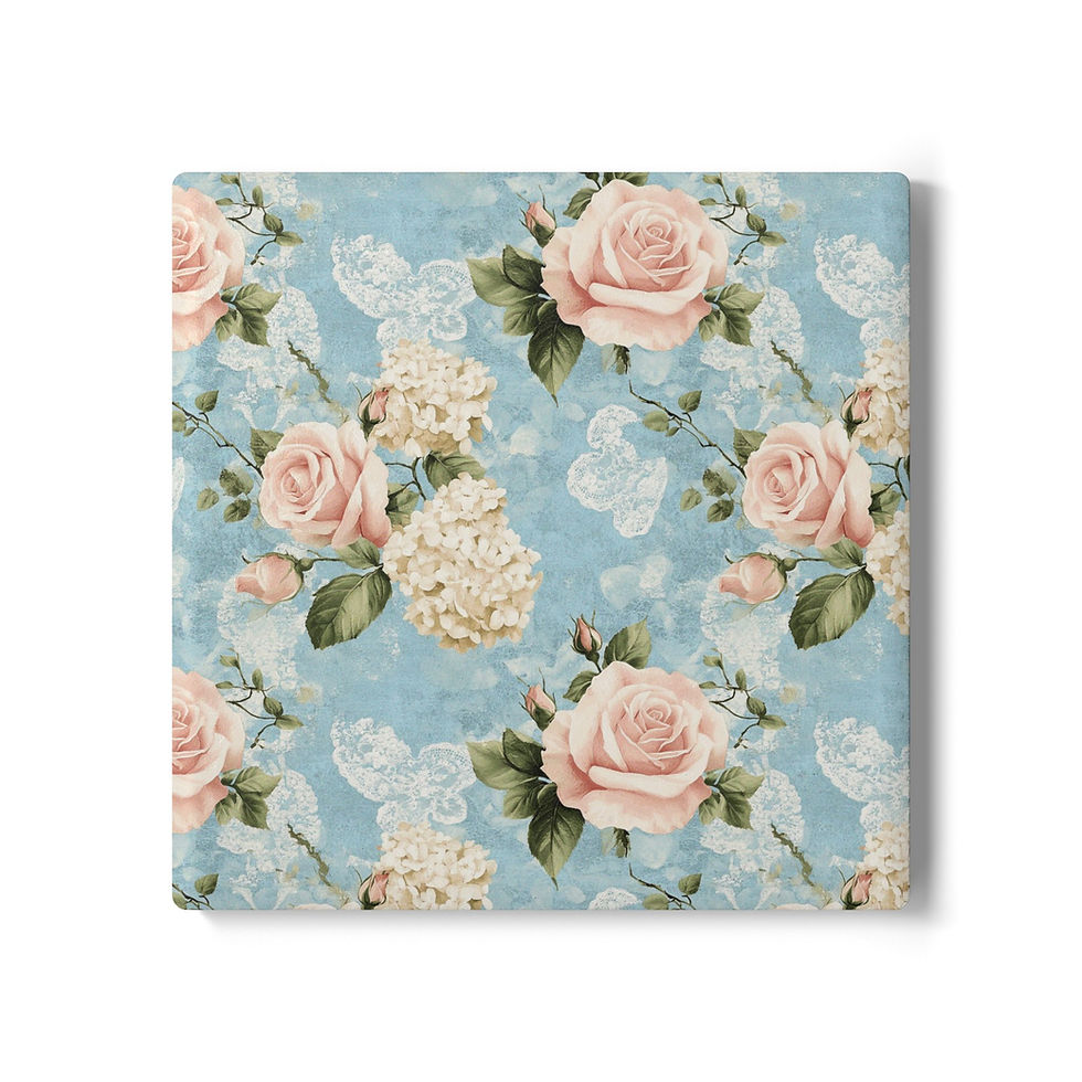 Thumbnail: French Blue Rose Vintage Floral Ceramic Coaster 