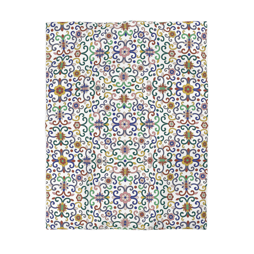 Thumbnail: Colorful Chinese Influenced Floral Microfiber Duvet Cover 