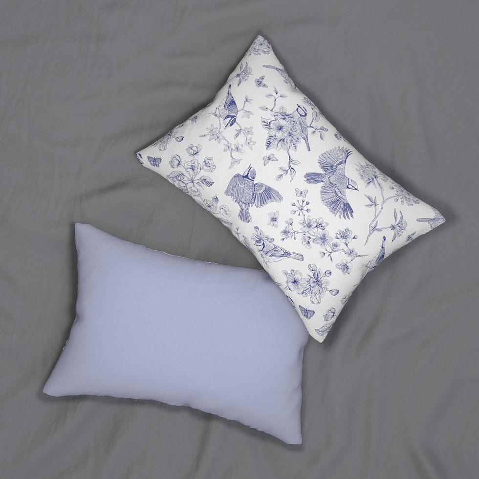 Thumbnail: Blue Bird Floral Spun Polyester Lumbar Pillow