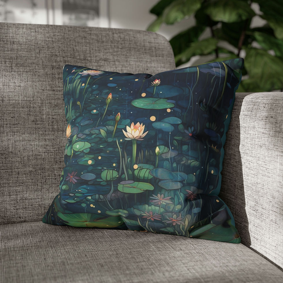 Thumbnail: Water Lily Scene Flowers Spun Polyester Pillowcase