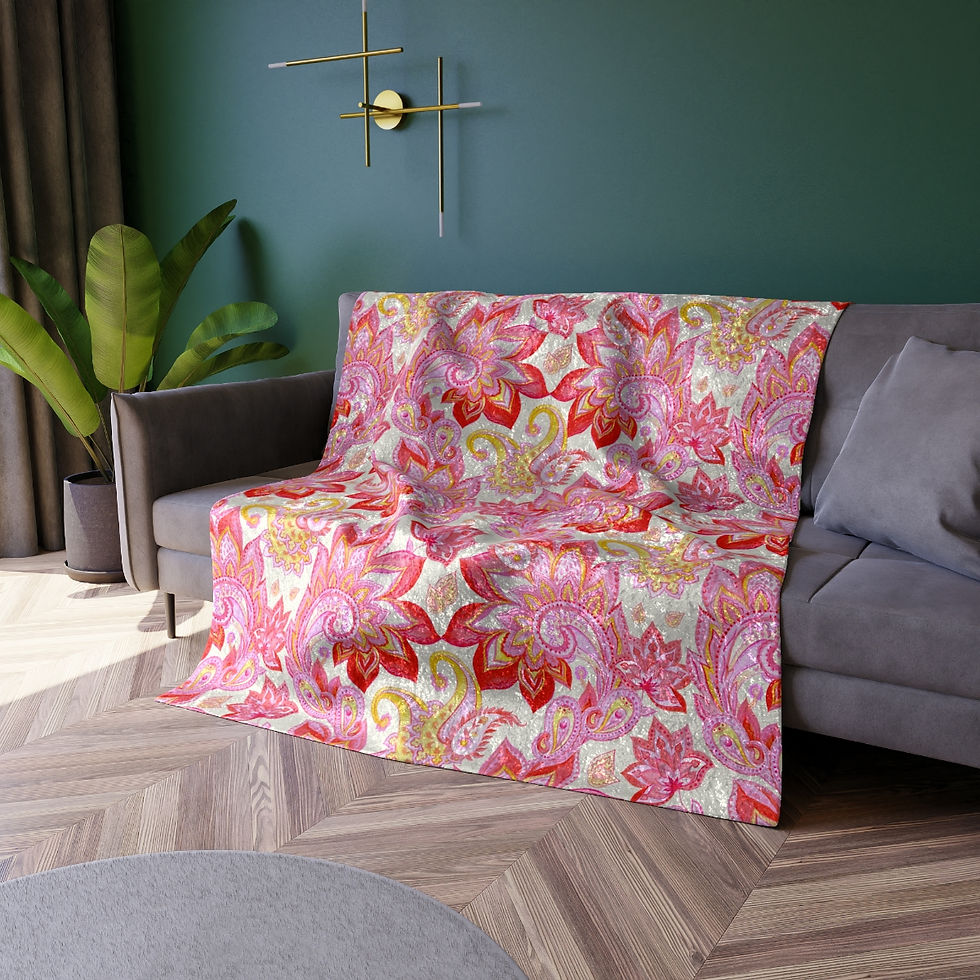 Thumbnail: Red/Pink Paisley Crushed Velvet Blanket