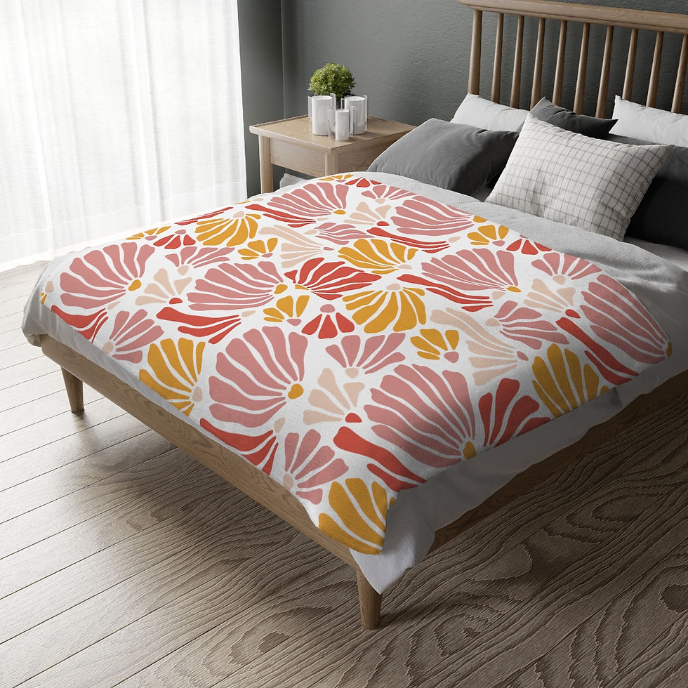 Thumbnail: Peach Shells Flowers Velveteen Minky Blanket (Two-sided print)