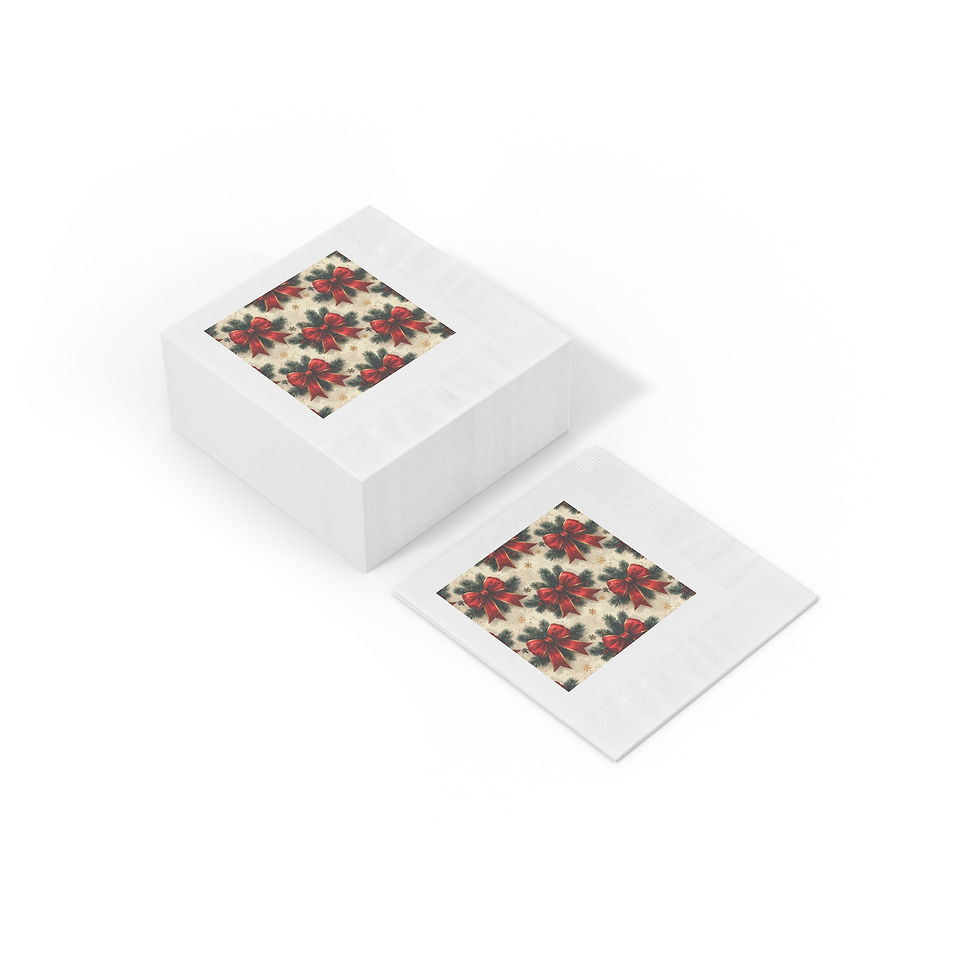 Thumbnail: Christmas Themed Coined Napkins with Red Bows