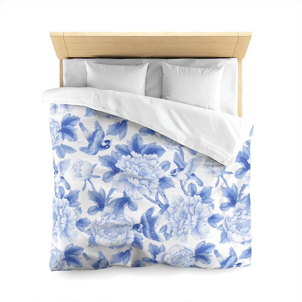 Thumbnail: Blue Peonies Microfiber Duvet Cover