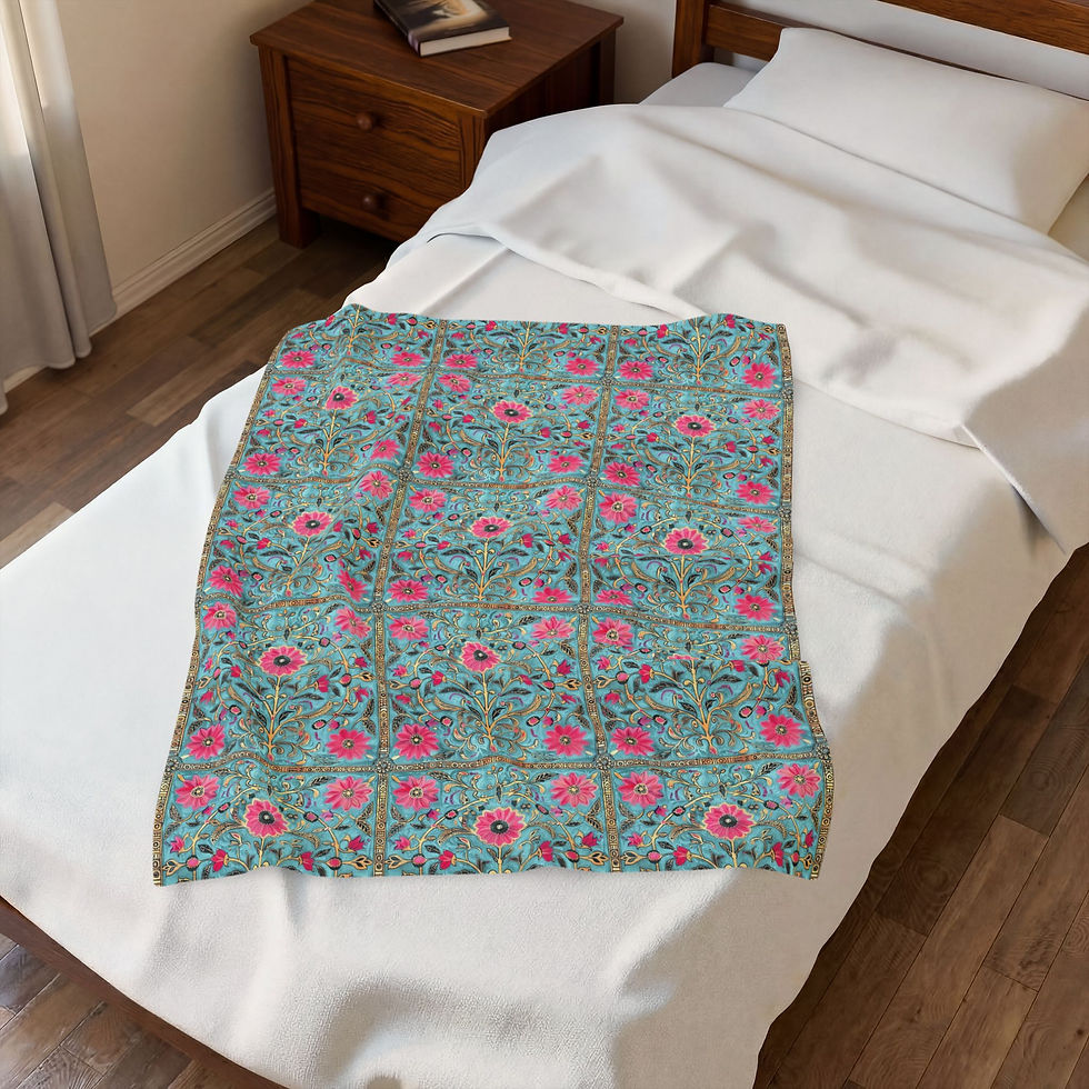 Thumbnail: Floral Velveteen Plush Blanket — Vintage Pink & Teal Garden Throw