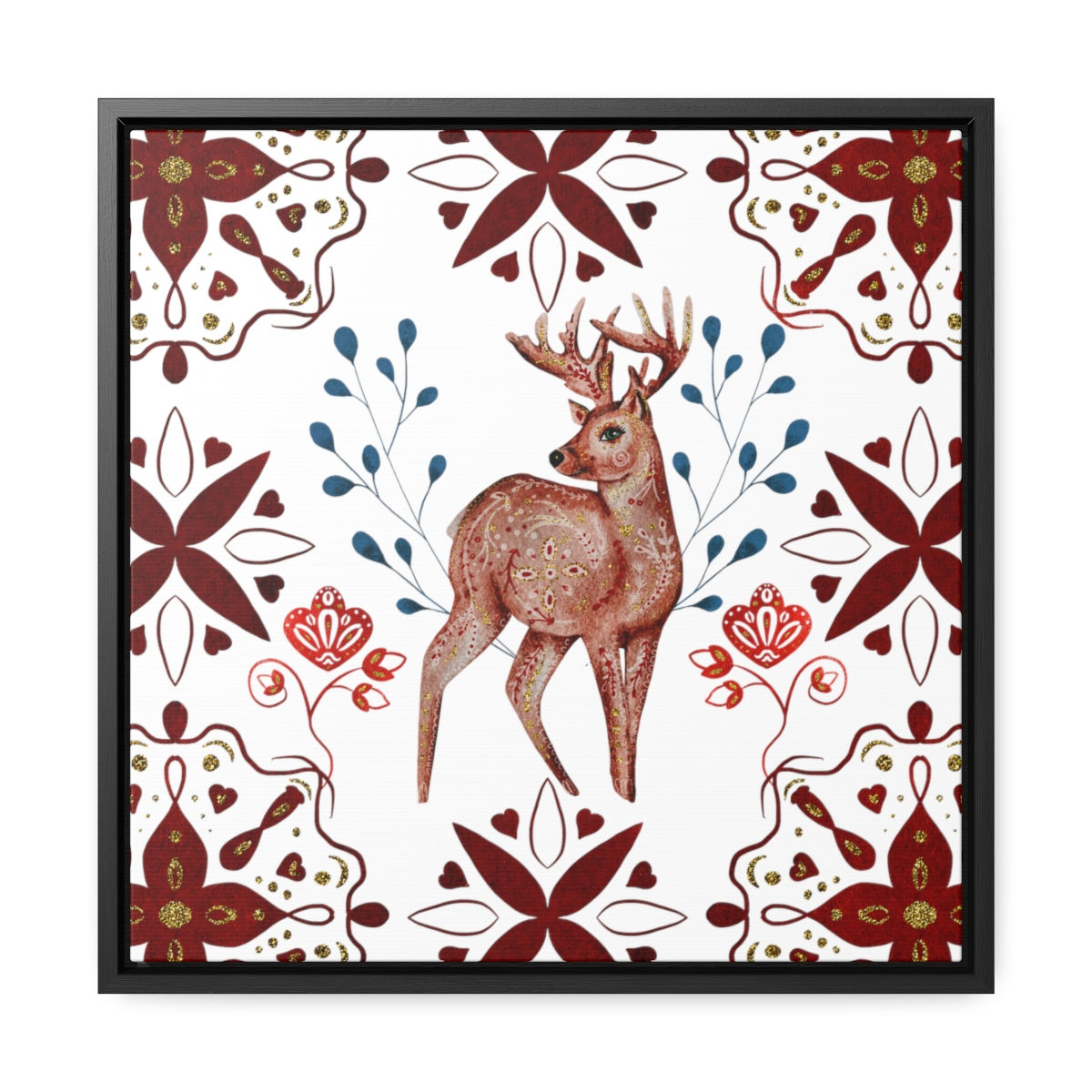 Swedish Christmas Tile -Fawn/White Gallery Canvas Wraps, Square Frame