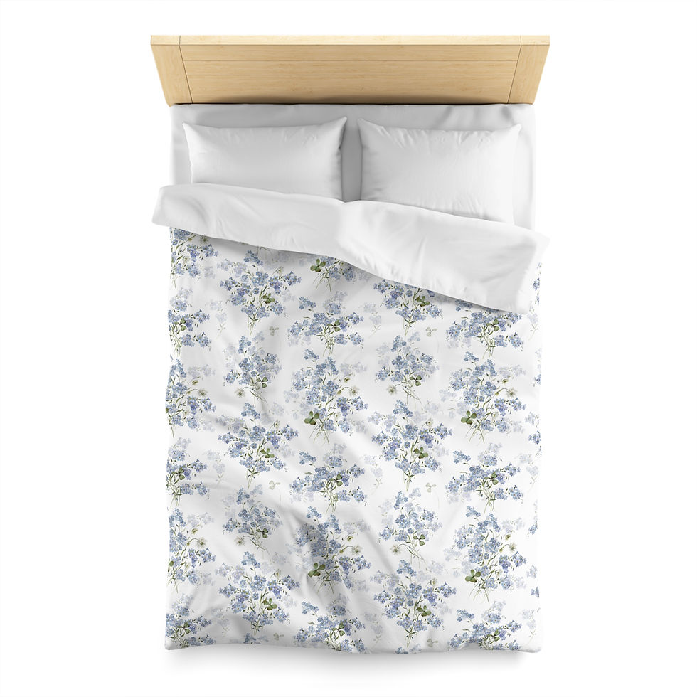 Thumbnail: Blue Floral Microfiber Duvet Cover — Delicate Bouquet Pattern 