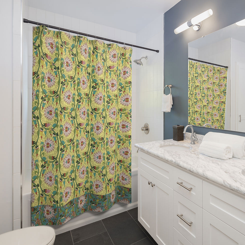 Thumbnail: Colorful Chinese  Yellow Floral Shower Curtain 