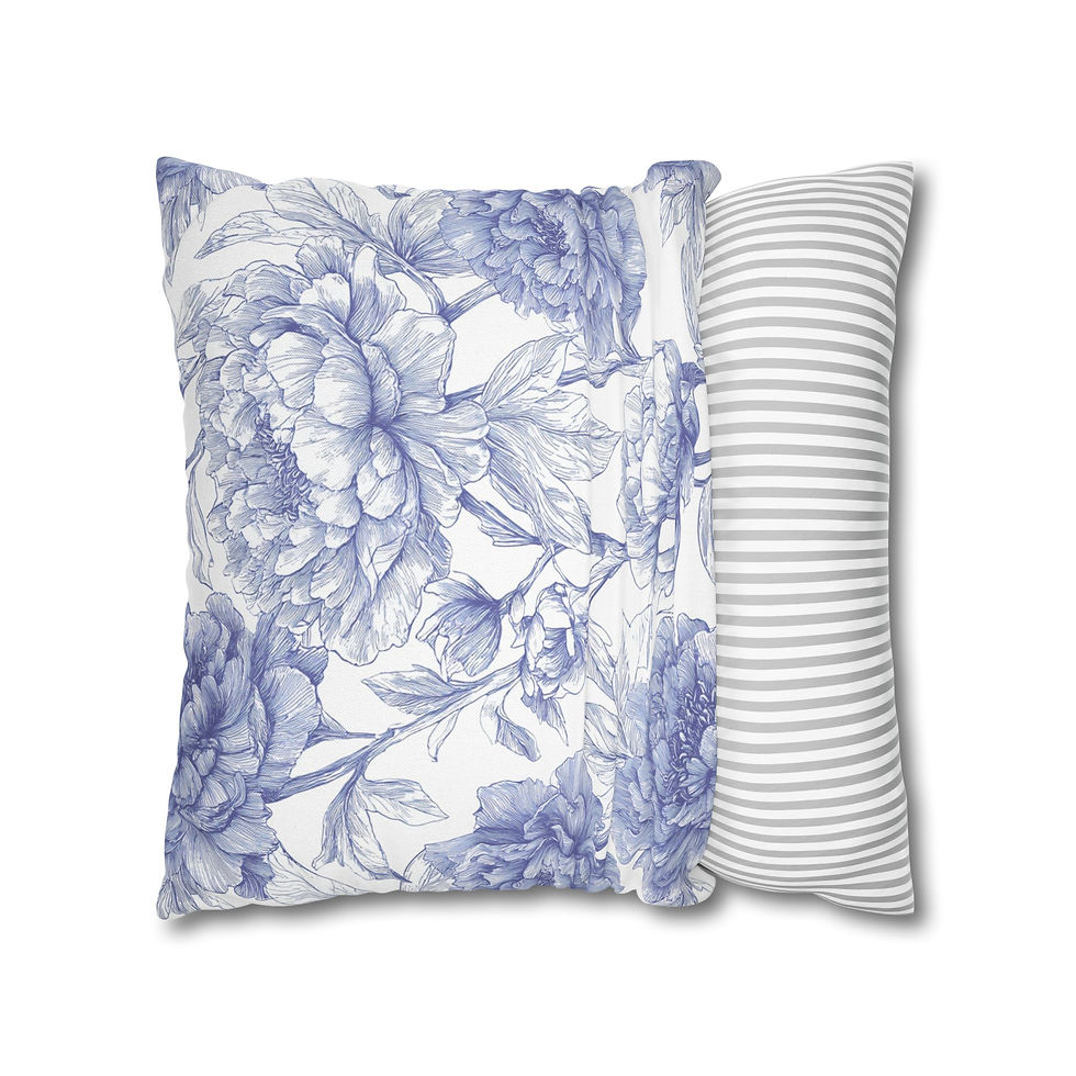 Thumbnail: Blue Peony Floral Pillowcase — Watercolor Garden Decorative Throw Pillow