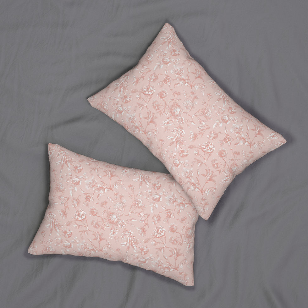 Thumbnail: Elegant Floral Spun Polyester Lumbar Pillow - Soft Pink Decorative Cushion