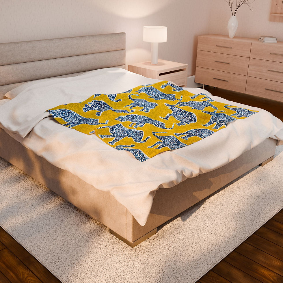 Thumbnail: Blue Floral Elephant Velveteen Plush Blanket – Soft Yellow Patterned Throw