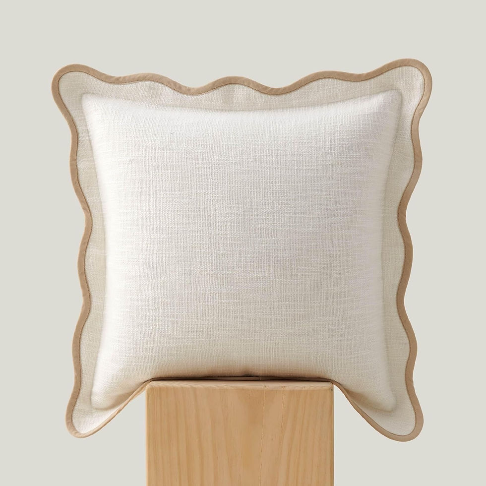 Thumbnail: Double Stitch Scalloped Throw Pillow Covers - 100% Cotton Decorative Boho Pillo