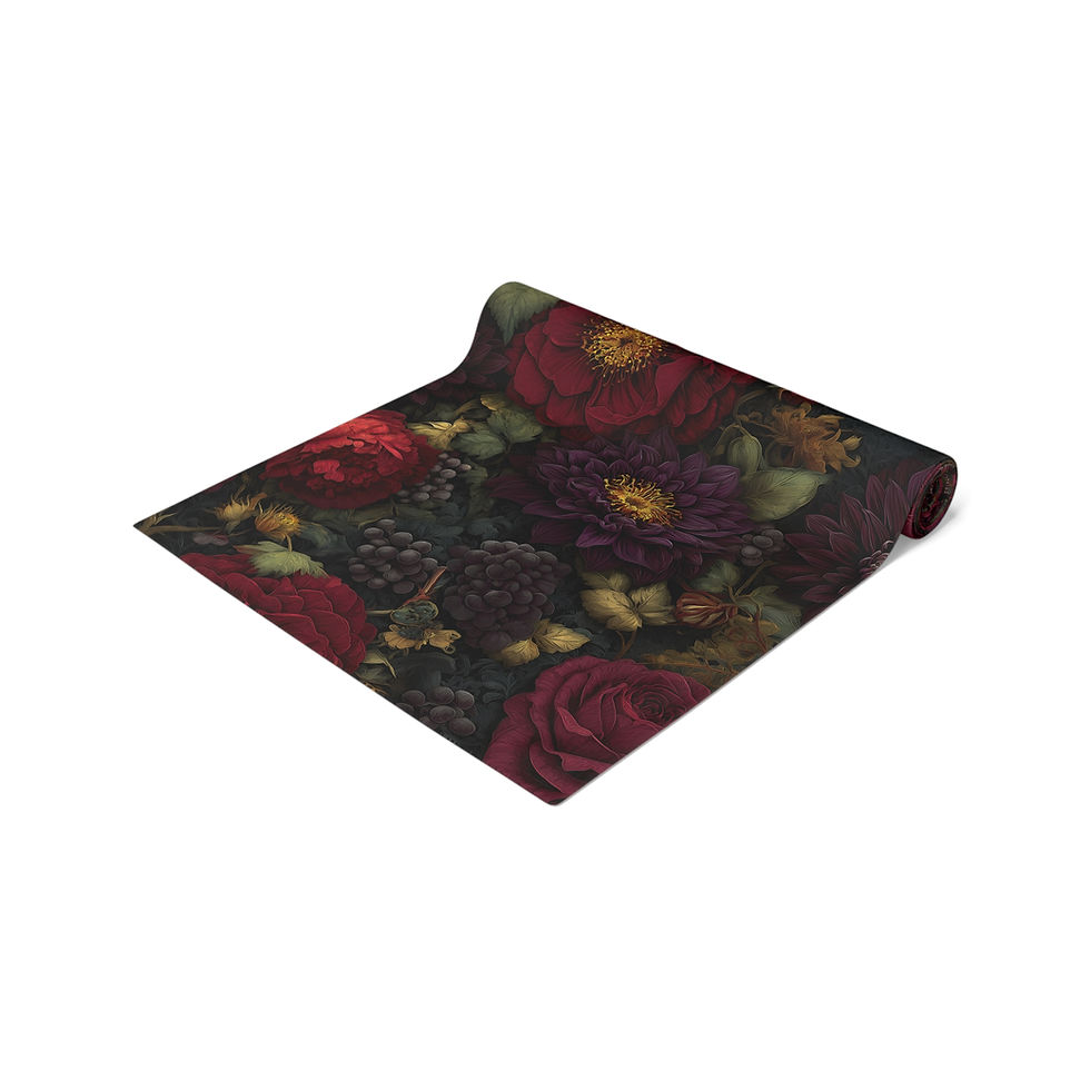 Thumbnail: Dark Botanical Floral Table Runner — Vintage Rose & Dahlia Dining Decor