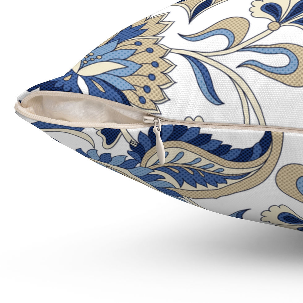 Thumbnail: New Blue Damask Spun Polyester Square Pillow