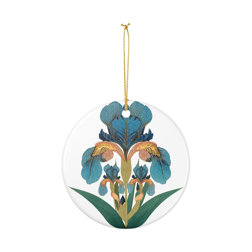 Thumbnail: Botanical Blue Iris Ceramic Ornament — Indian Folk Holiday Decoration