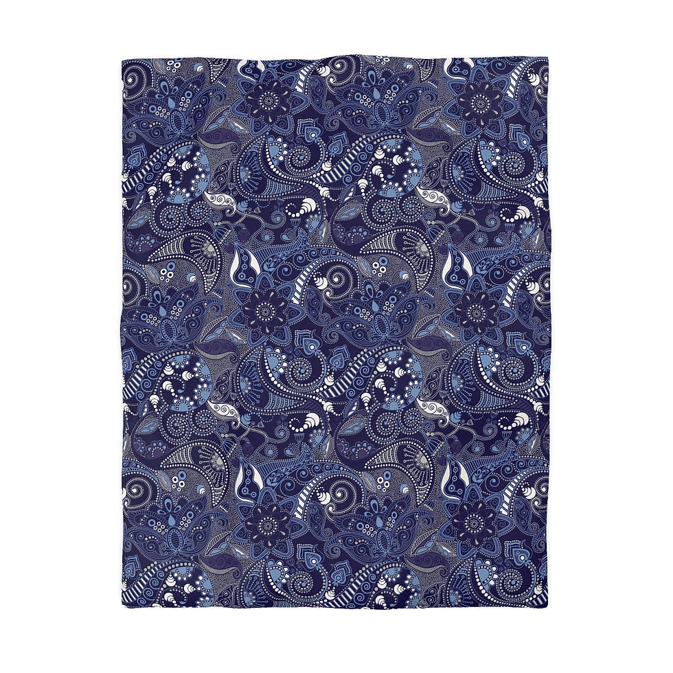 Thumbnail: Mandala Patterns Navy Microfiber Duvet Cover