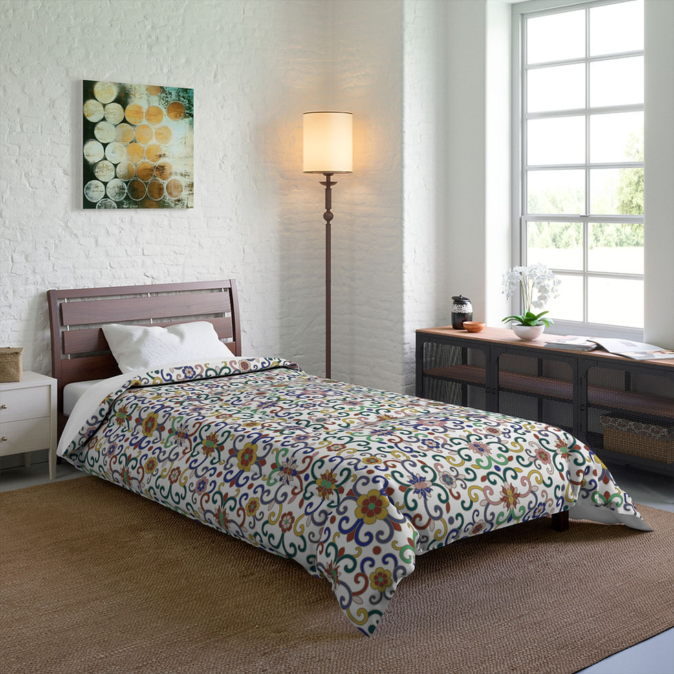 Thumbnail: Colorful Chinese Infouenced Floral Comforter - Vibrant, Cozy Bedding