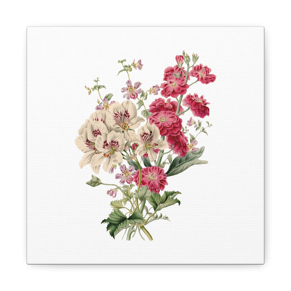 Thumbnail: Vintage Floral Canvas Wall Art — Pink & Cream Botanical Print