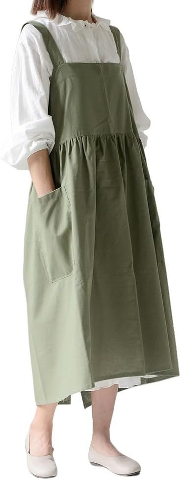 Thumbnail: Vintage Cotton Pinafore Apron with Pockets - Water-Resistant Design