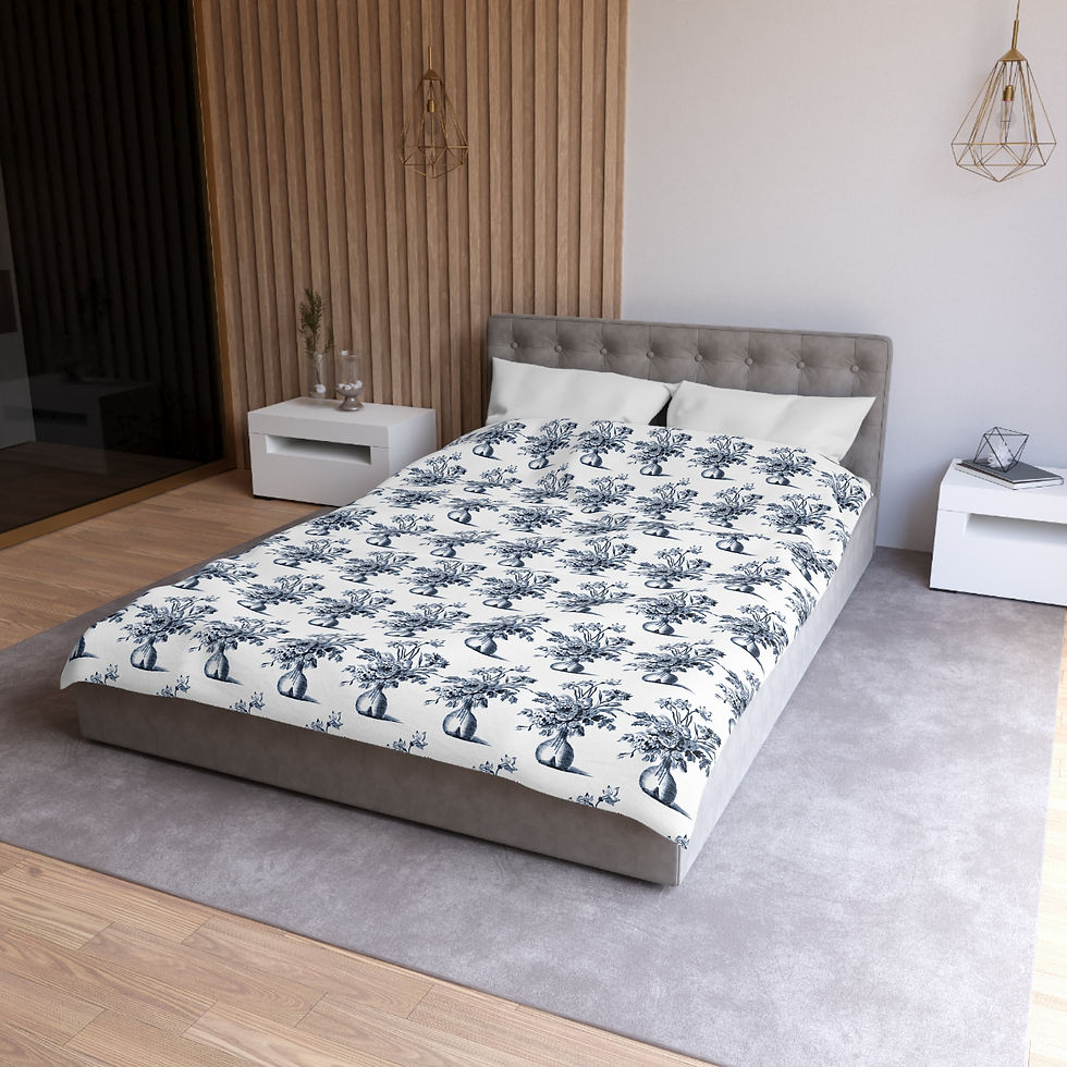 Thumbnail: Blue Toile Floral Duvet Cover — Classic French Country Microfiber Bedding