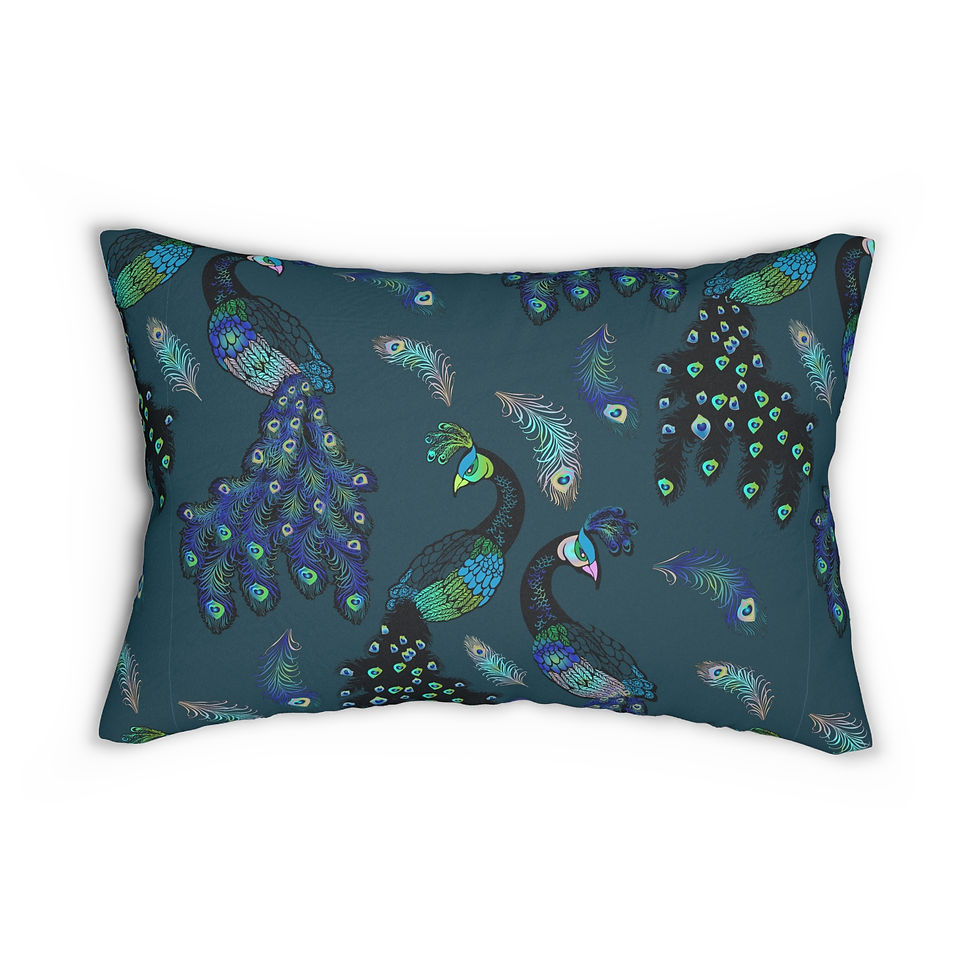 Thumbnail: Peacock Pattern Lumbar Pillow – Cozy Decorative Cushion