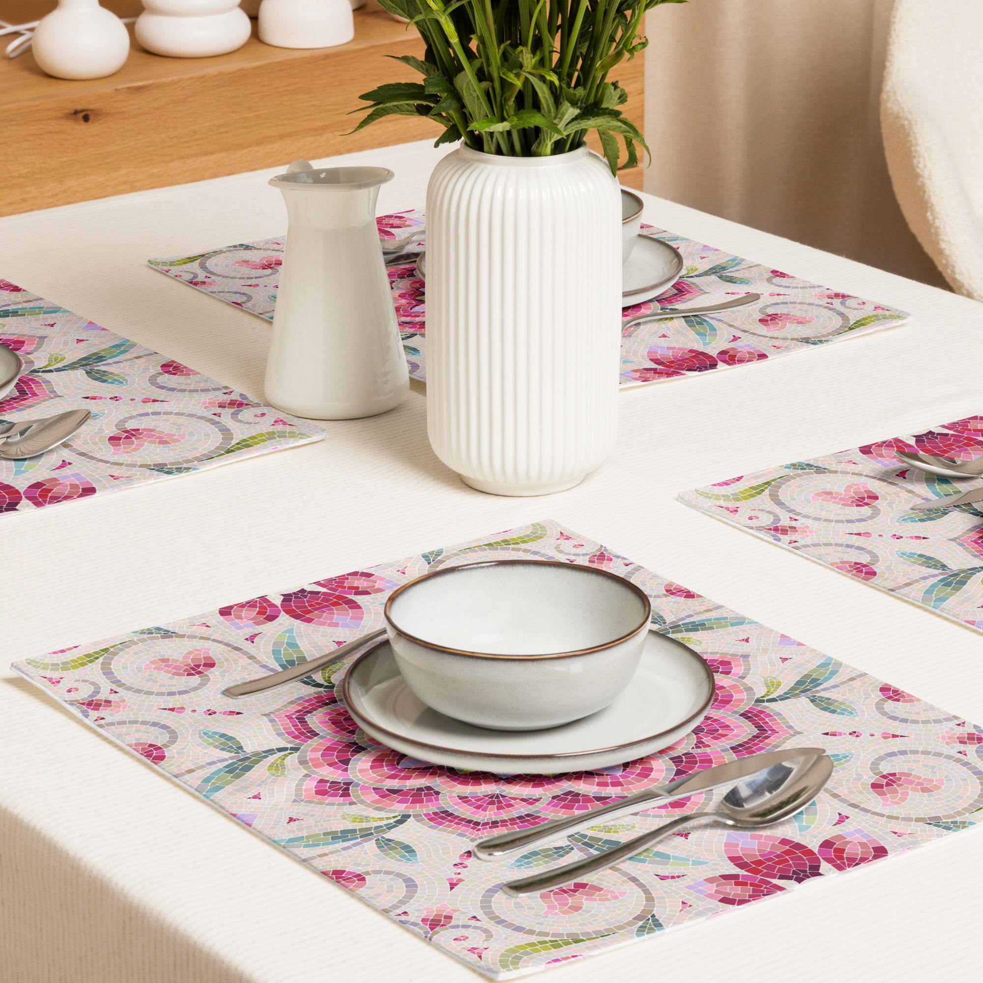 Pink Mosaic Tiled Placemat Set