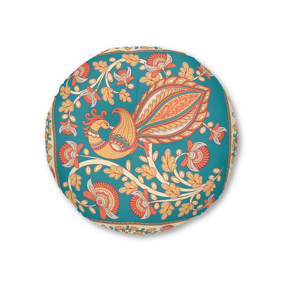 Thumbnail: Bohemian Round Tufted Floor Pillow - Floral Pattern for Cozy Living Spaces