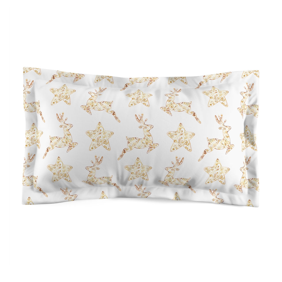 Thumbnail: Golden Reindeer and Stars Microfiber Pillow Sham