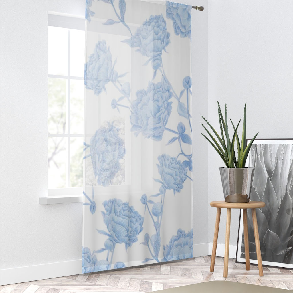 Soft Blue Floral Window Curtain