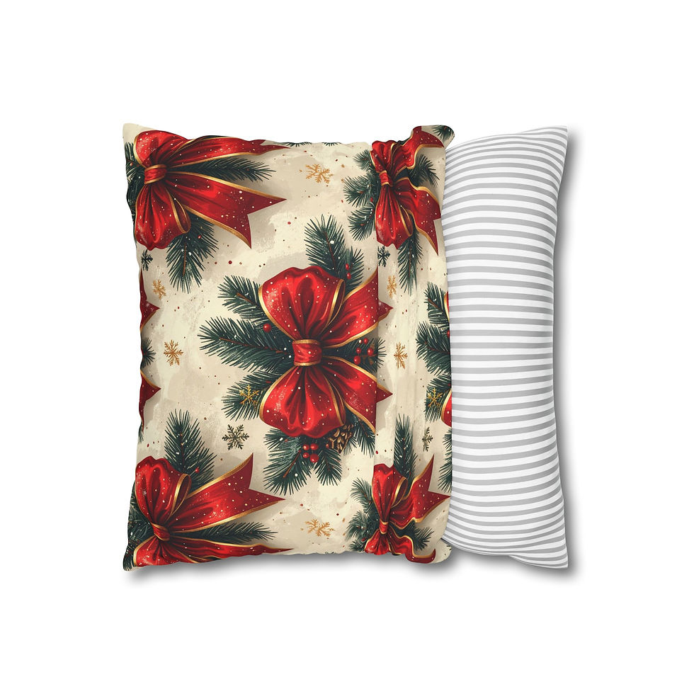 Thumbnail: Christmas Red Bow Wreath Square Pillowcase – Festive Holiday Throw Pillow Cover