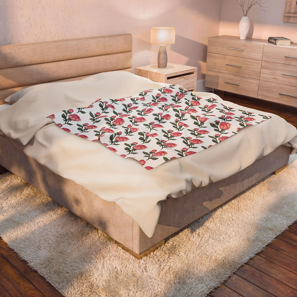 Thumbnail: Lush Floral Velveteen Plush Blanket - Pink Rose Pattern Cozy Floral Throw