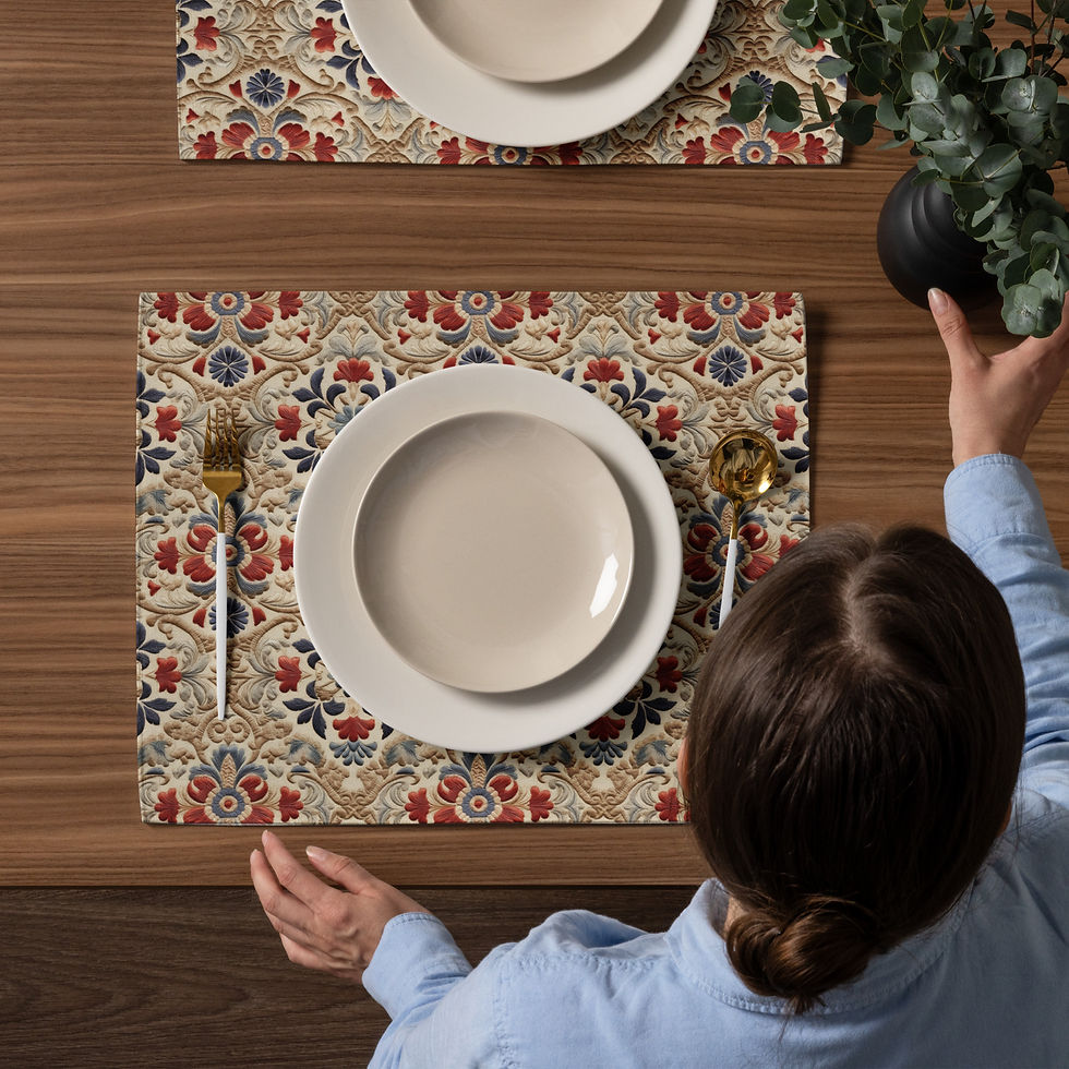 Thumbnail: Print "Embroidery"  Red Floral Placemat Set copy