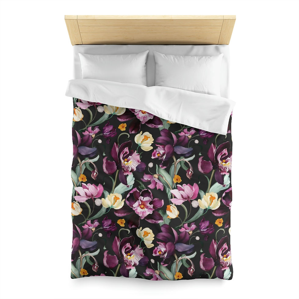 Thumbnail: Purple Iris on Black Microfiber Duvet Cover