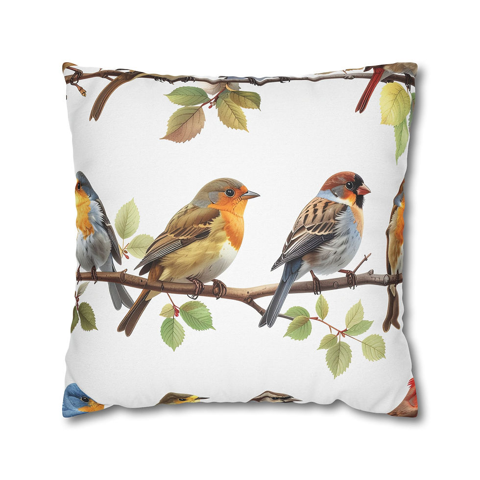 Thumbnail: Birds on Branches Decorative Pillowcase — Vintage Songbird Throw Pillow Cover
