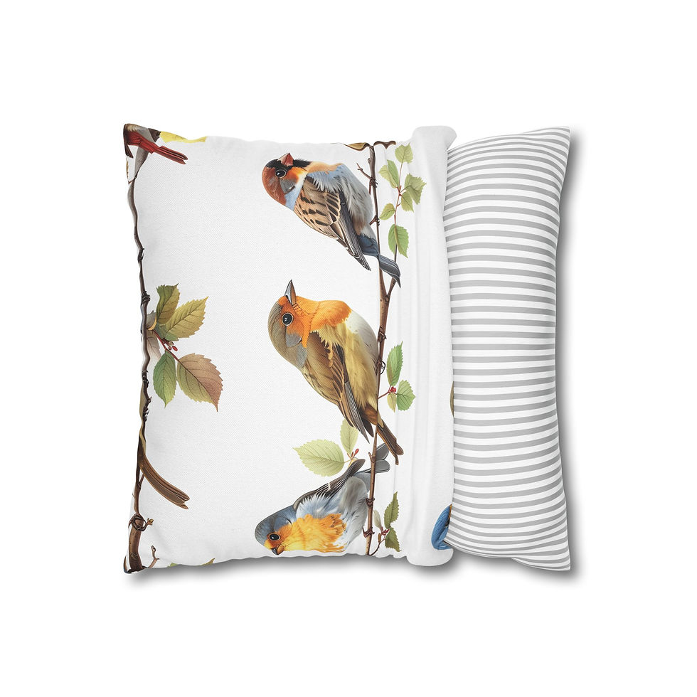 Thumbnail: Birds on Branches Decorative Pillowcase — Vintage Songbird Throw Pillow Cover