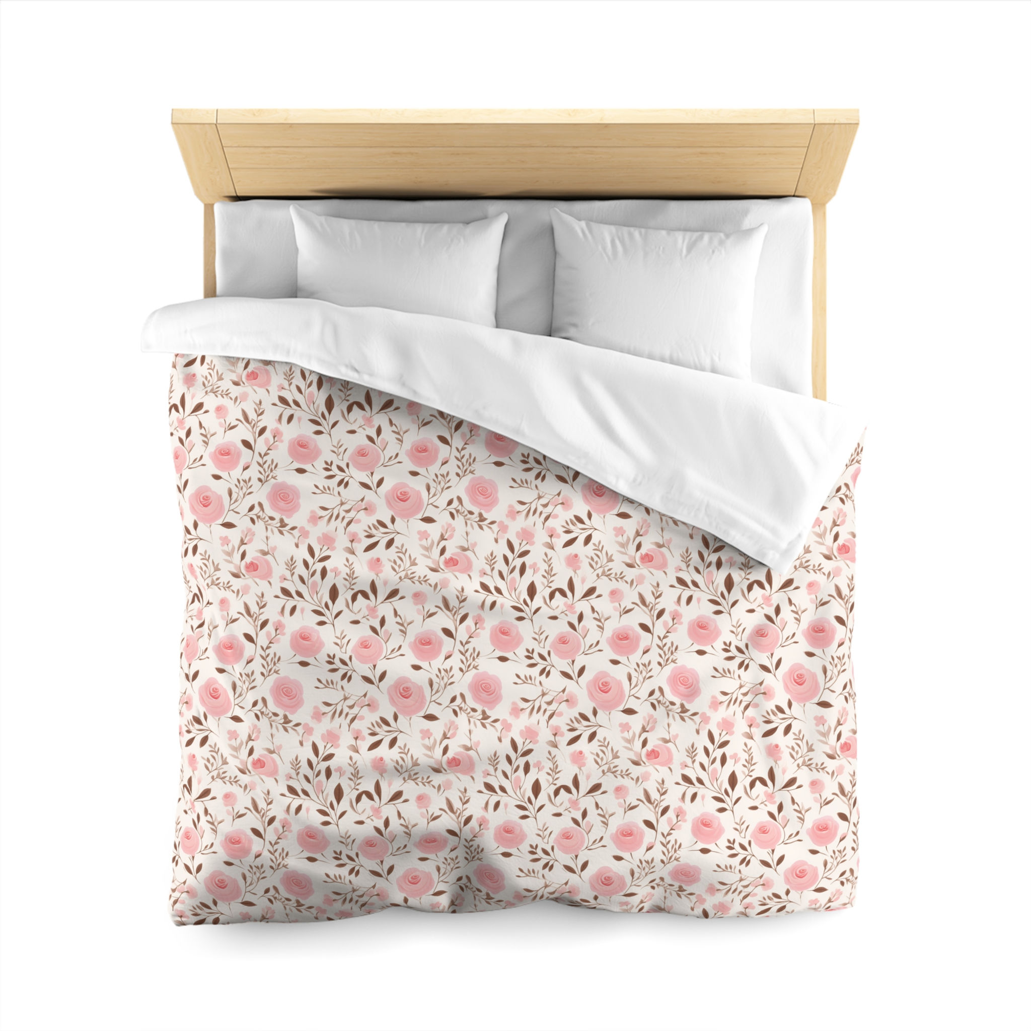 Ivory Pink Melody Floral Microfiber Duvet Cover