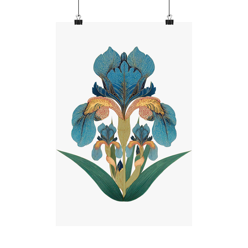Thumbnail: Orchid Botanical Satin Poster — Vintage Blue Floral Wall Art (210gsm)