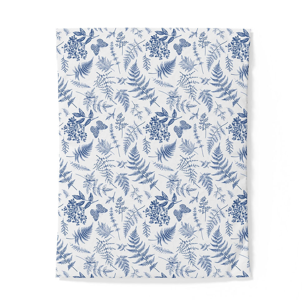 Thumbnail: Blue Fern & Butterfly Cotton Duvet Cover — Botanical Floral Bedding
