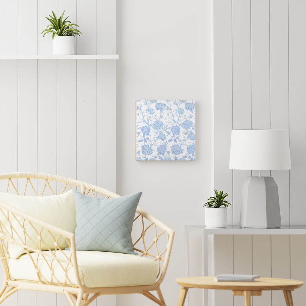 Thumbnail: Soft Blue Floral Wood Canvas