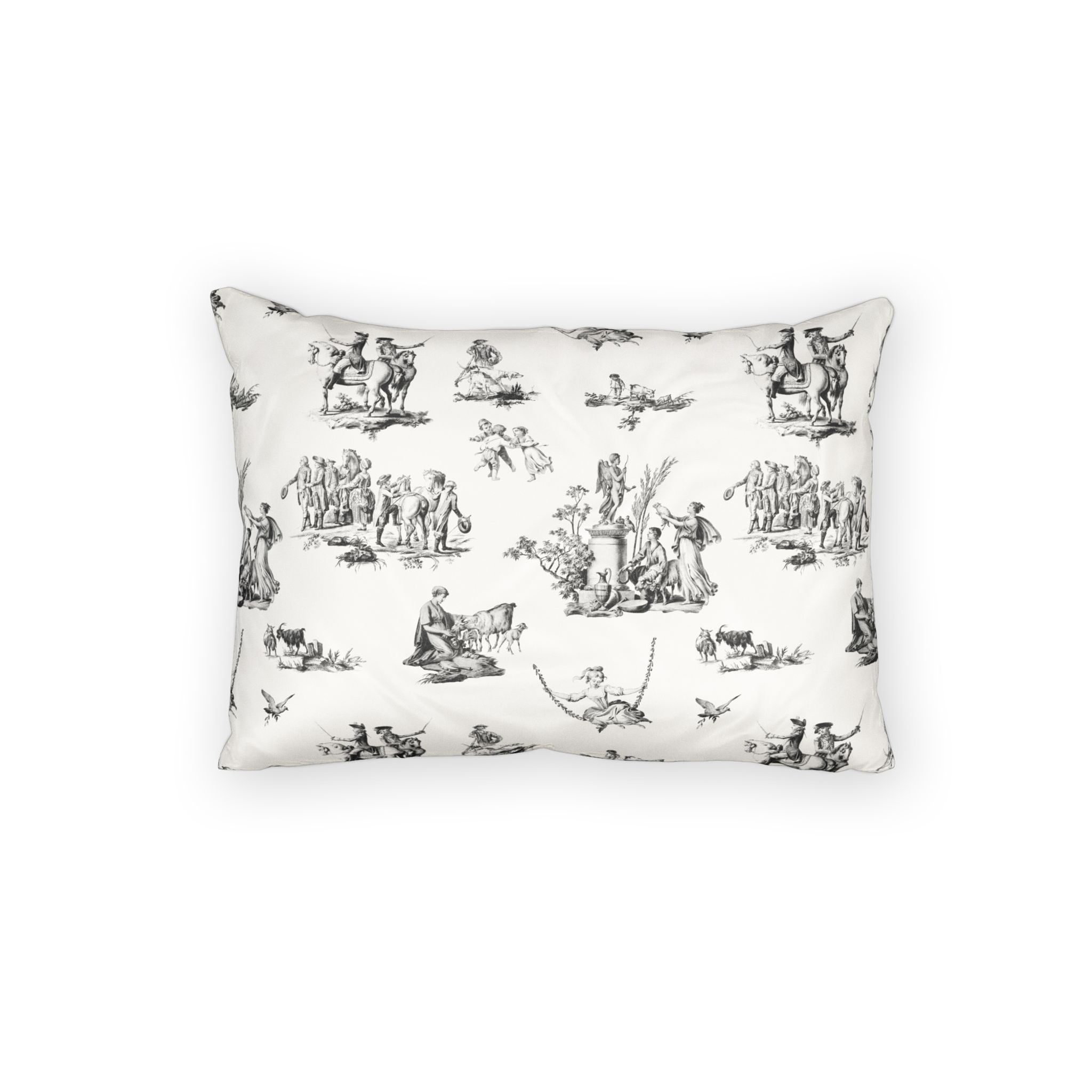 Toile Cotton Pillow Sham — Vintage Black & White French Pastoral Pattern