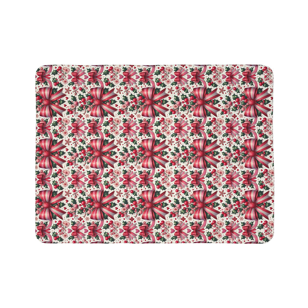 Thumbnail: Sherpa Blanket — Festive Red Bow & Holly Christmas Throw