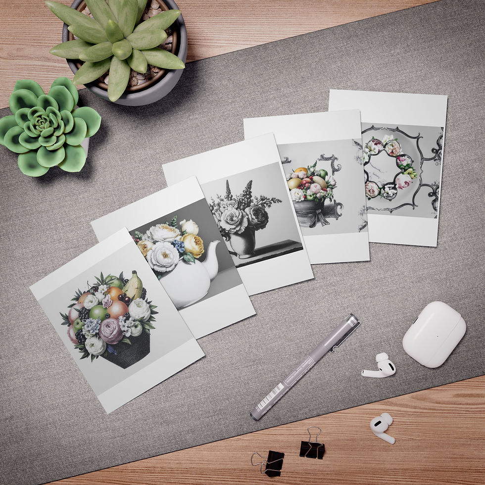 Thumbnail: Floral Vintage Teapot Greeting Cards — 5-Pack Assorted Blank Note Cards