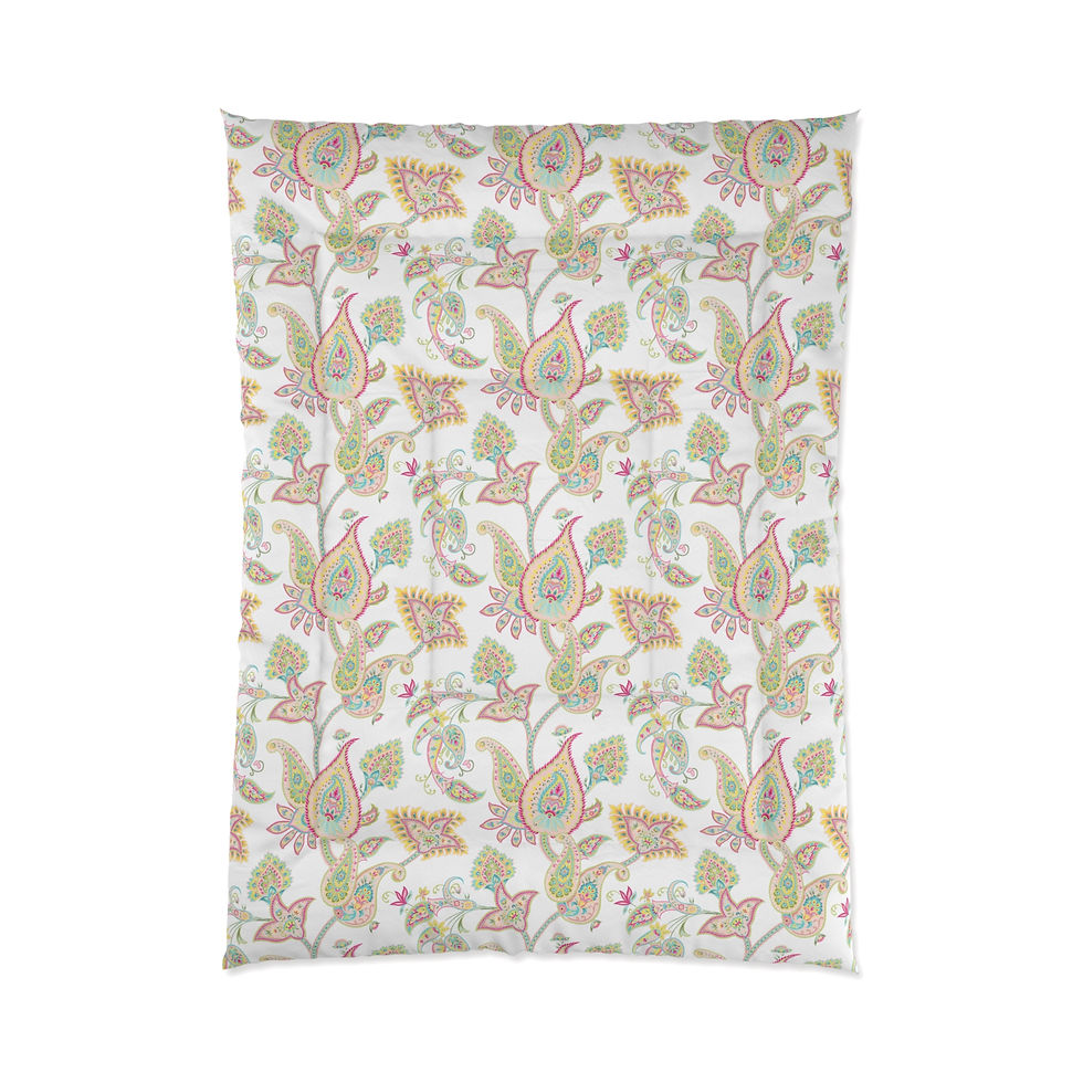 Thumbnail: Pink Paisley (white Base) Comforter, Cozy Bedding for Adults and Kids