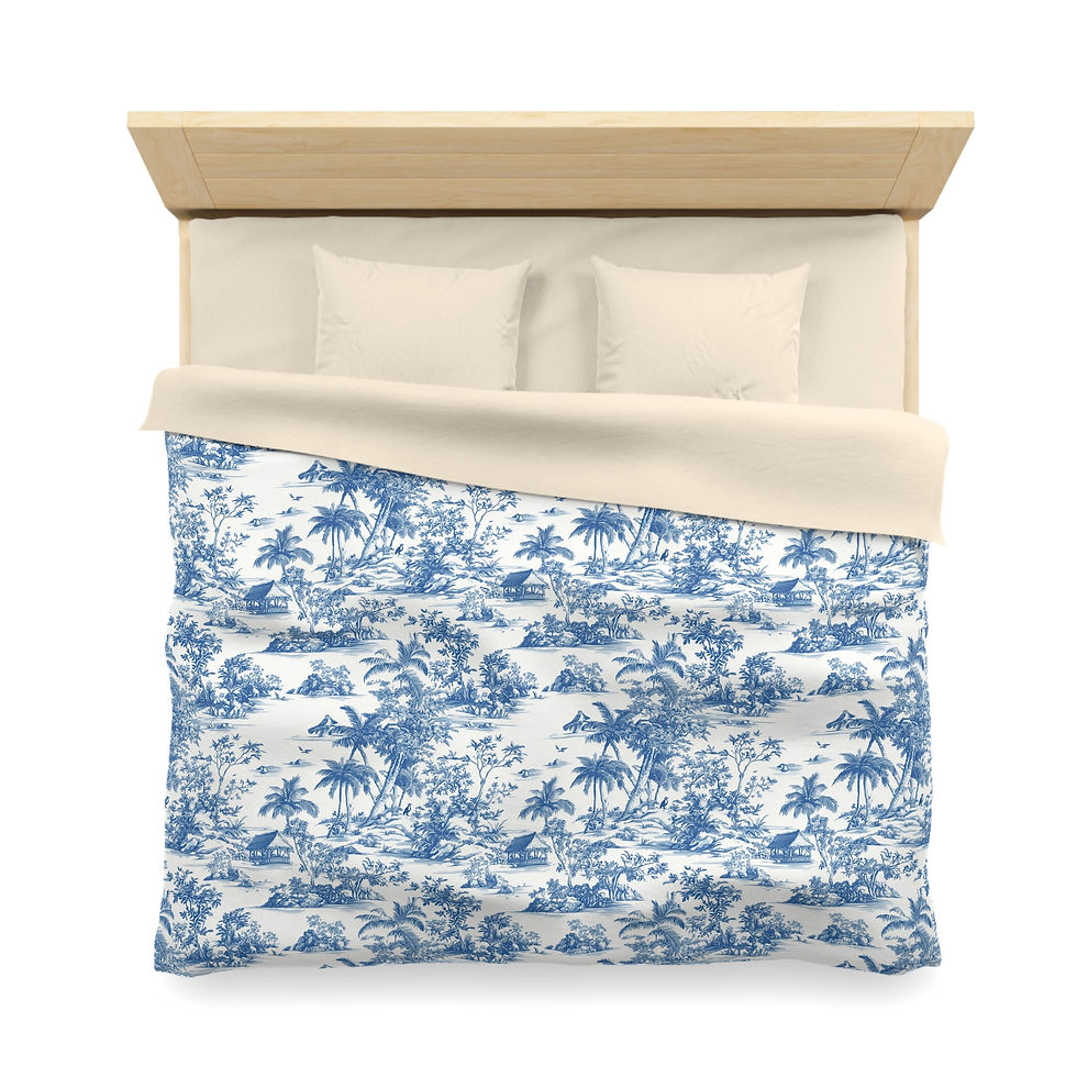 Thumbnail: Tropical Vibe Microfiber Duvet Cover - Blue Floral Design
