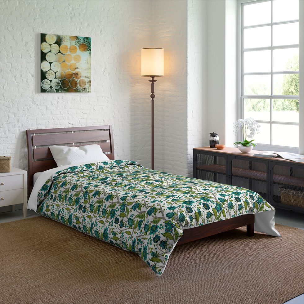 Thumbnail: Shalimar Green Floral Comforter — Watercolor Leaf Pattern Bedding