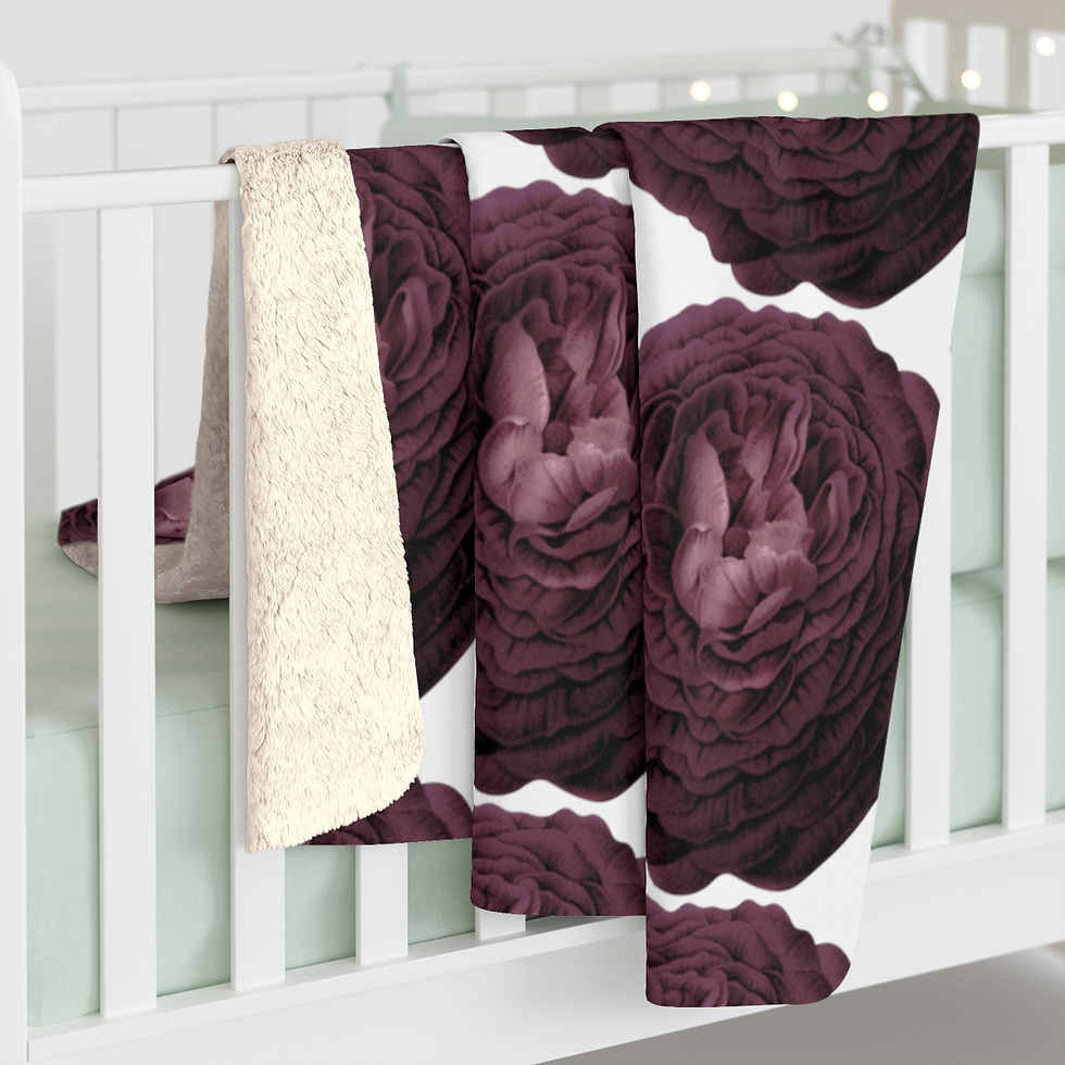 Thumbnail: Wine Peonies Sherpa Fleece Blanket