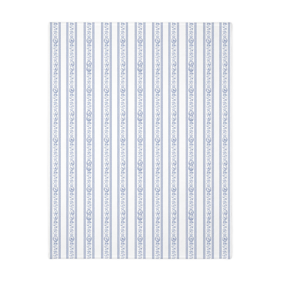 Thumbnail: Blue Floral Velveteen Throw Blanket — Reversible Striped & Blossom 