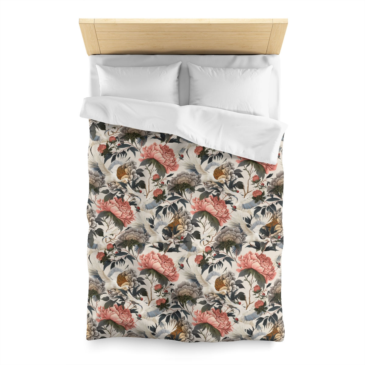 Royal Peony (creme background) Microfiber Duvet Cover