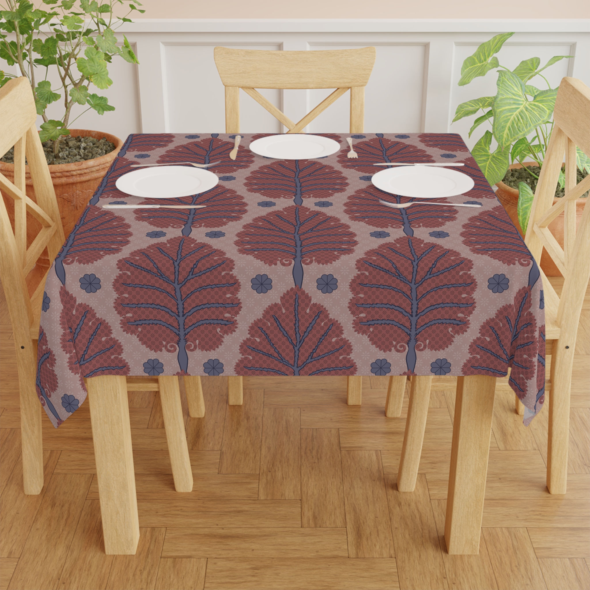 Bohemian Leaf Print Tablecloth, Stylish Dining Decor